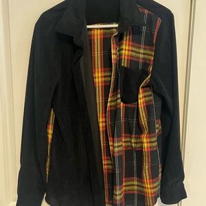 SHEIN Black Jacket with Vibrant Plaid Accent